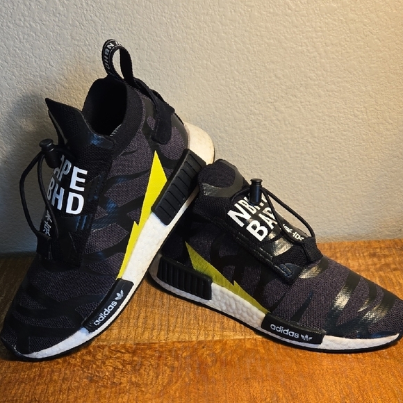Adidas NMD Bape Black and Yellow Camo Sneakers - Picture 1 of 8